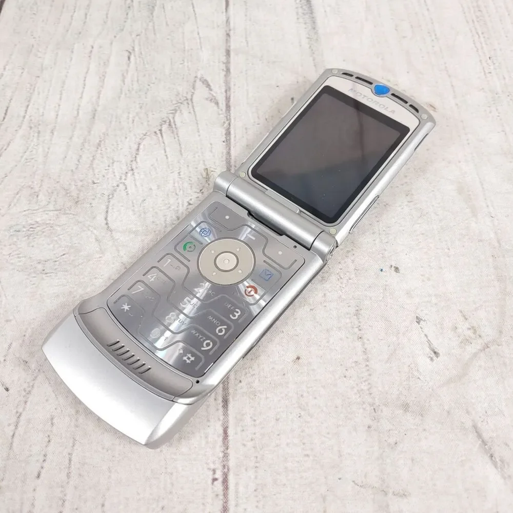 NO BATT Motorola RAZR V3 Flip Cell Phone - CINGULAR SILVER w/ Box Manual, TESTED